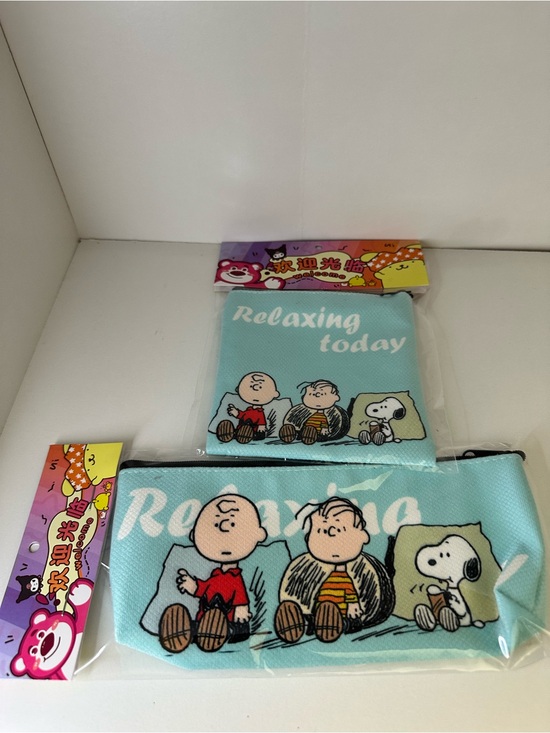 Other - Relaxing Today Peanuts Character Kids Pencil Case and Pouch - Light Blue